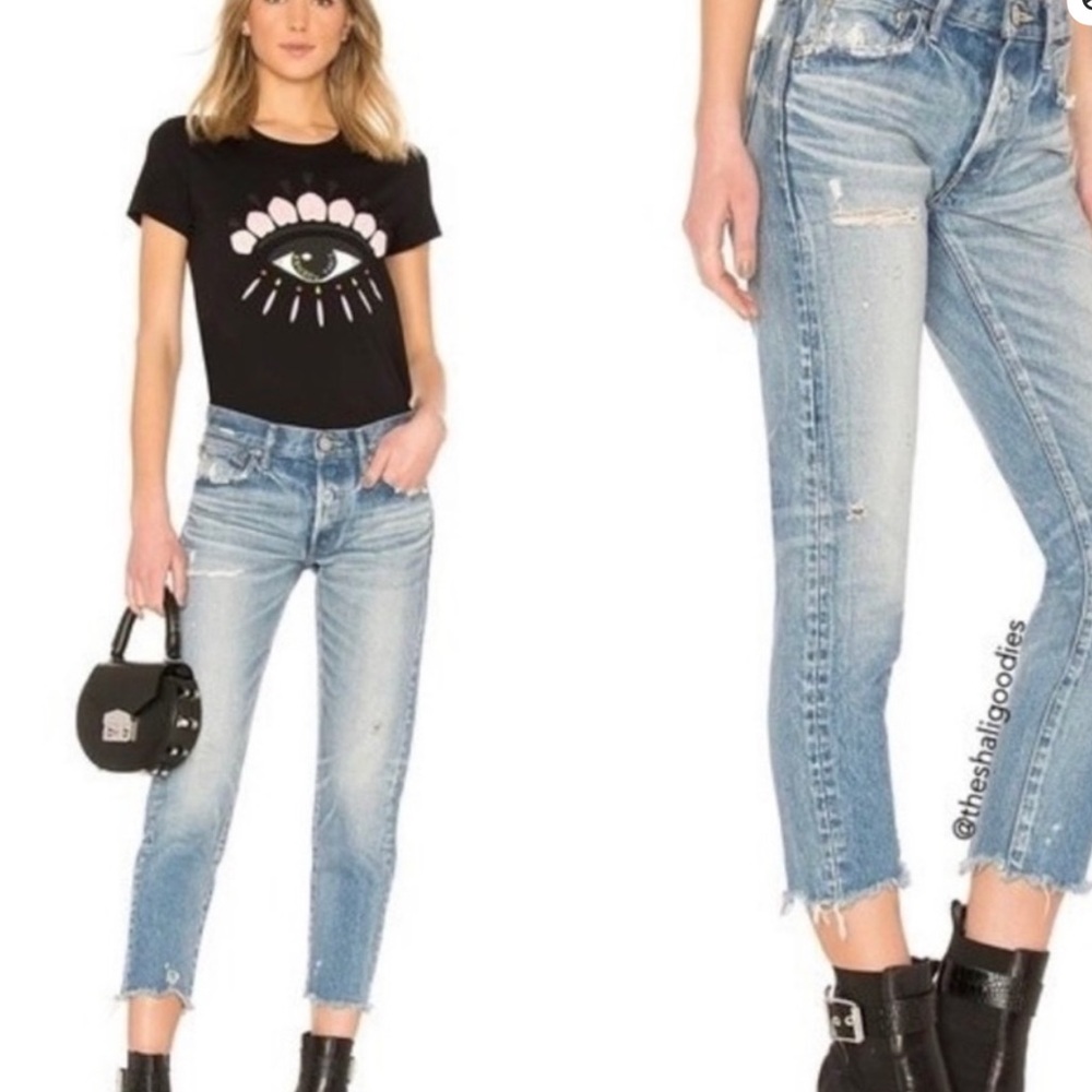 MOUSSY VINTAGE KELLEY TAPERED STRAIGHT DISTRESSED RAW-HEM ANKLE JEANS Sz26